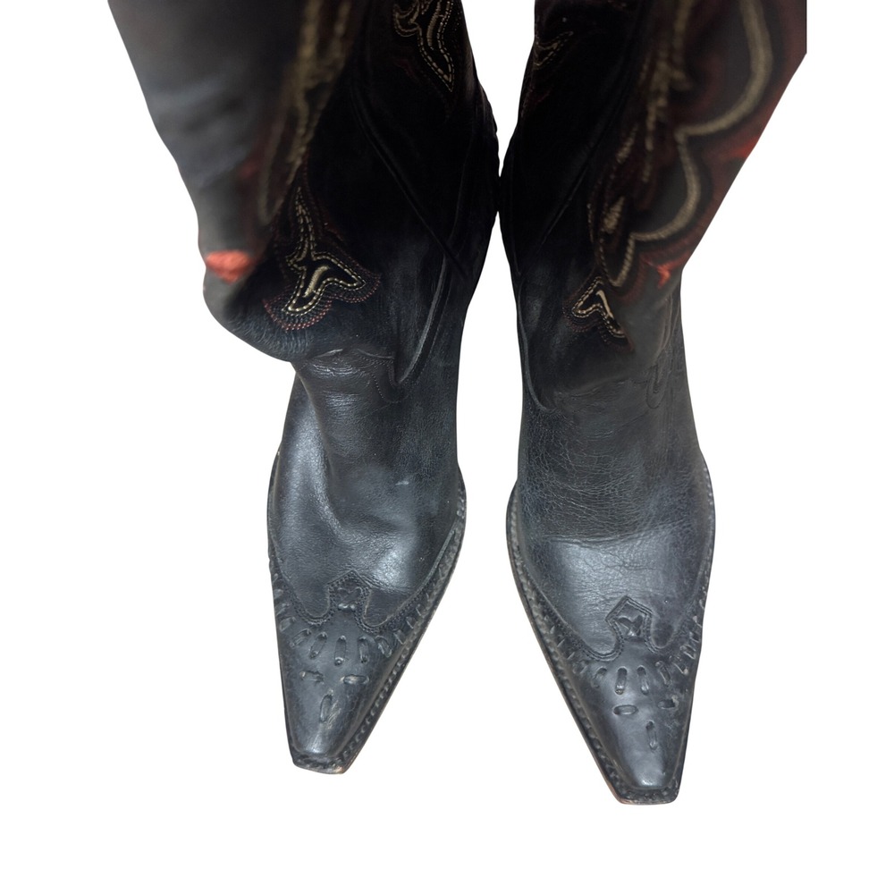 Lucchese Womens Black Leather Embroidered Western Cowboy Boots Pointed Toe S8.5 - Picture 5 of 10